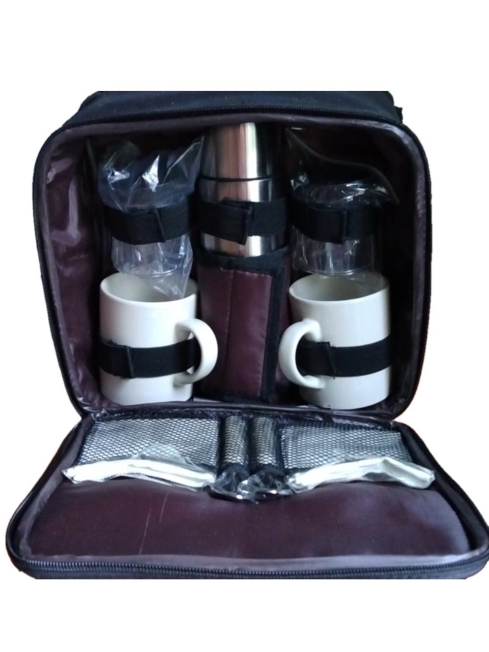 Gourmet Gevalia Coffee Travel Picnic Backpack Kit Thermos Mug Cream Sugar New